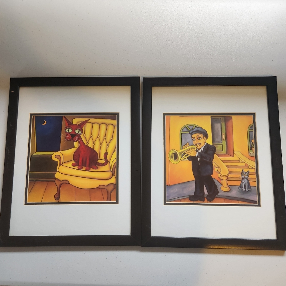 Will Rafuse Framed Glass Art Print Funky Cats Annabelle Jazz Cat Alley III 12x15